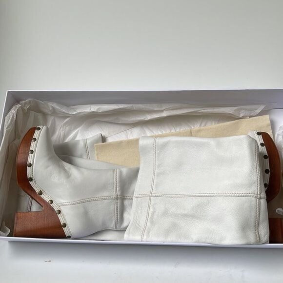Jacquemus Les Bottes Sabots Hautes Over-the-Knee Boots White Leather Clog Heel U - Picture 12 of 14